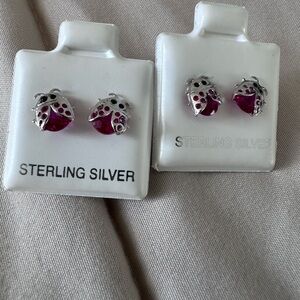 Sterling Silver Ladybug Earrings with Pink Accents